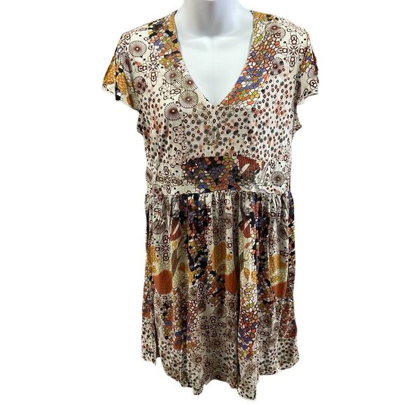 Chaudry KC Dress Womens Large Colorful Short Sleeve Glitter Detail Pullover Mini - Picture 1 of 12
